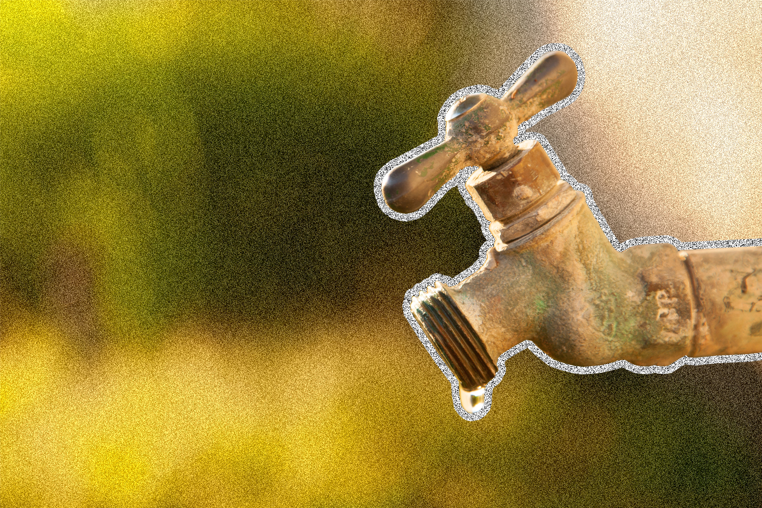 Image of outdoor faucet with drop of water leaking out