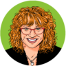 Illustrated headshot of Karen Perham-Lippman on a green background