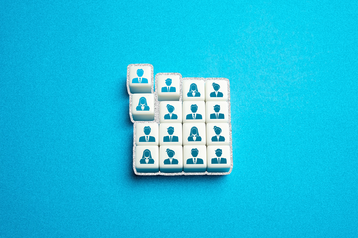 Four rows of four white square blocks with a person icon on each, all on a blue background.