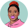 Illustrated headshot of Kimberly Morgan on an aqua background