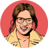 Amy Ostrowski illustrated headshot with red background