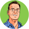 Illustrated headshot of Phil Rhodes on a green background