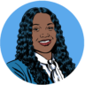 Illustrated headshot of Rhonda Anderson on a blue background