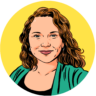 Illustrated headshot of Roni Borri on a yellow background