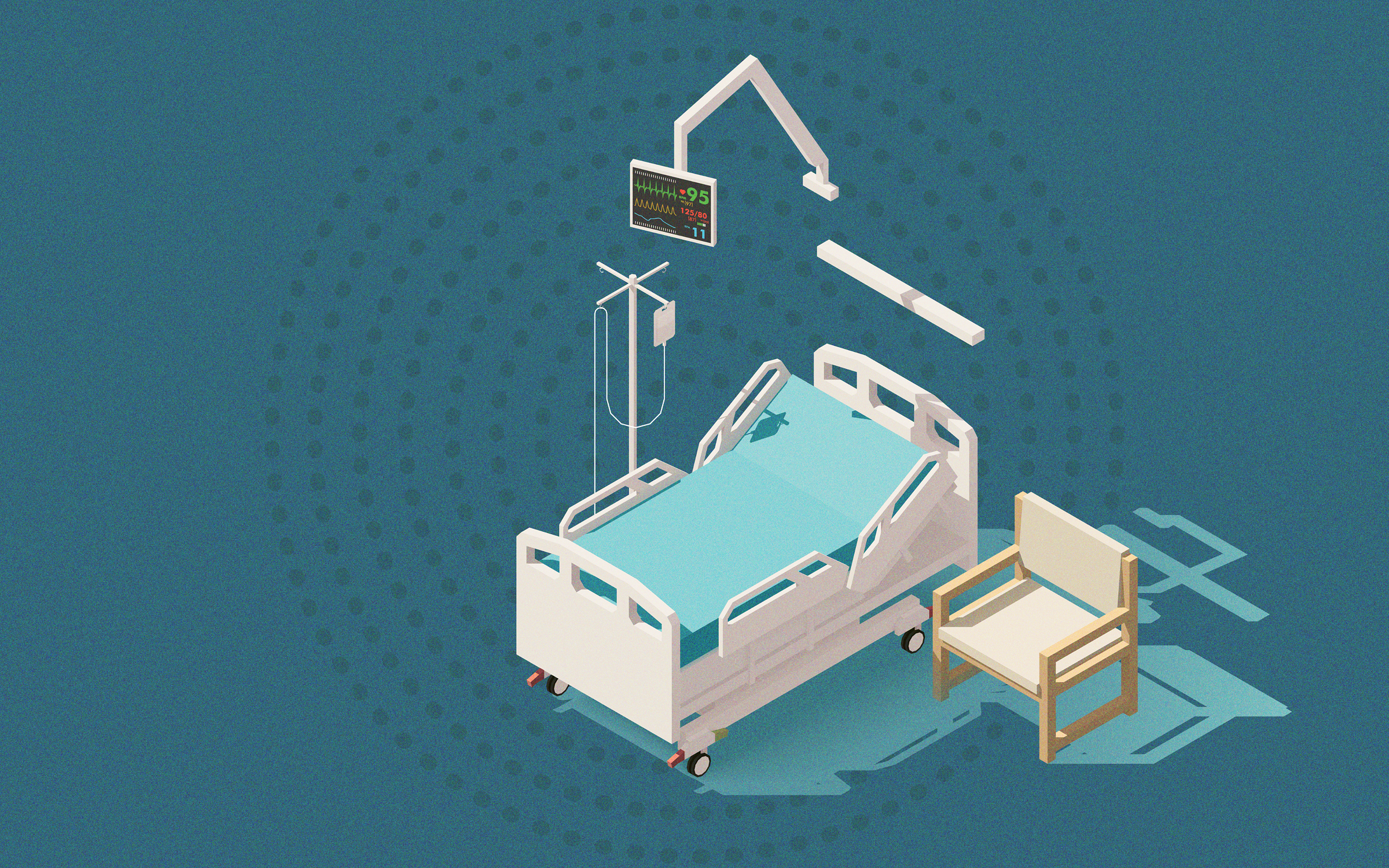 Illustration of a hospital bed, representing clinical care, healthcare technology, healthcare equipment