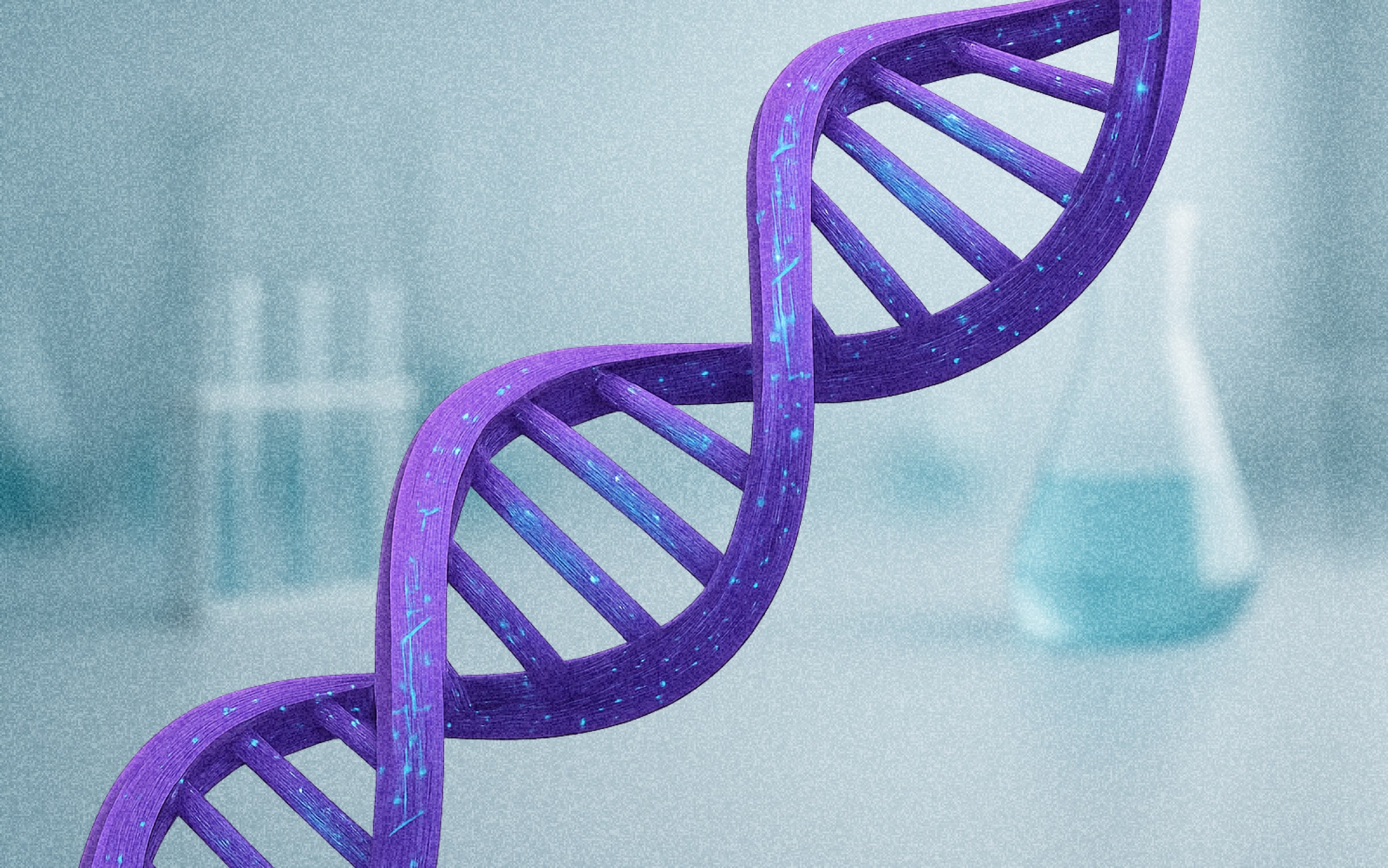A stylized DNA double helix strand, with glowing digital elements or integrated circuit patterns woven into its structure, representing genetic advancements and biotech.